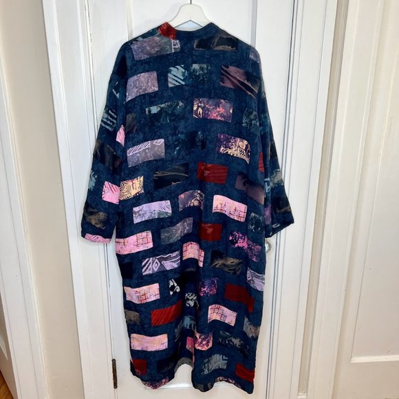 Vintage Patchwork Batik Quilted Duster Kimono Overcoat - OS Simple People Batik - Picture 2 of 10